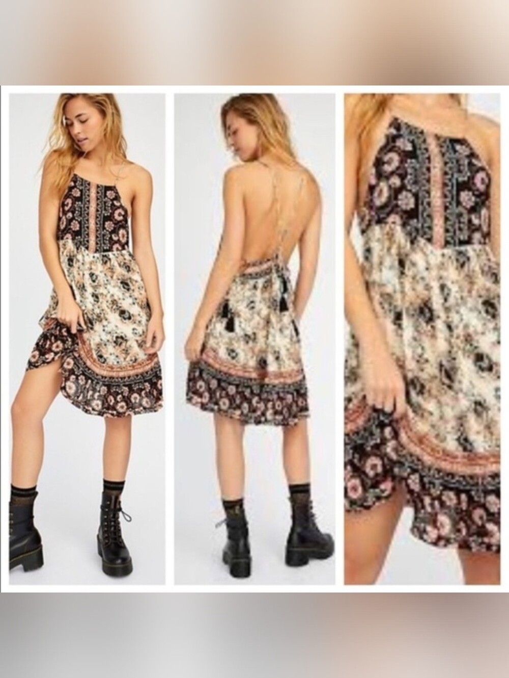 Free People Casablanca Halter Slip Dress Boho Festival Hippie Backless Size XS - Picture 1 of 11